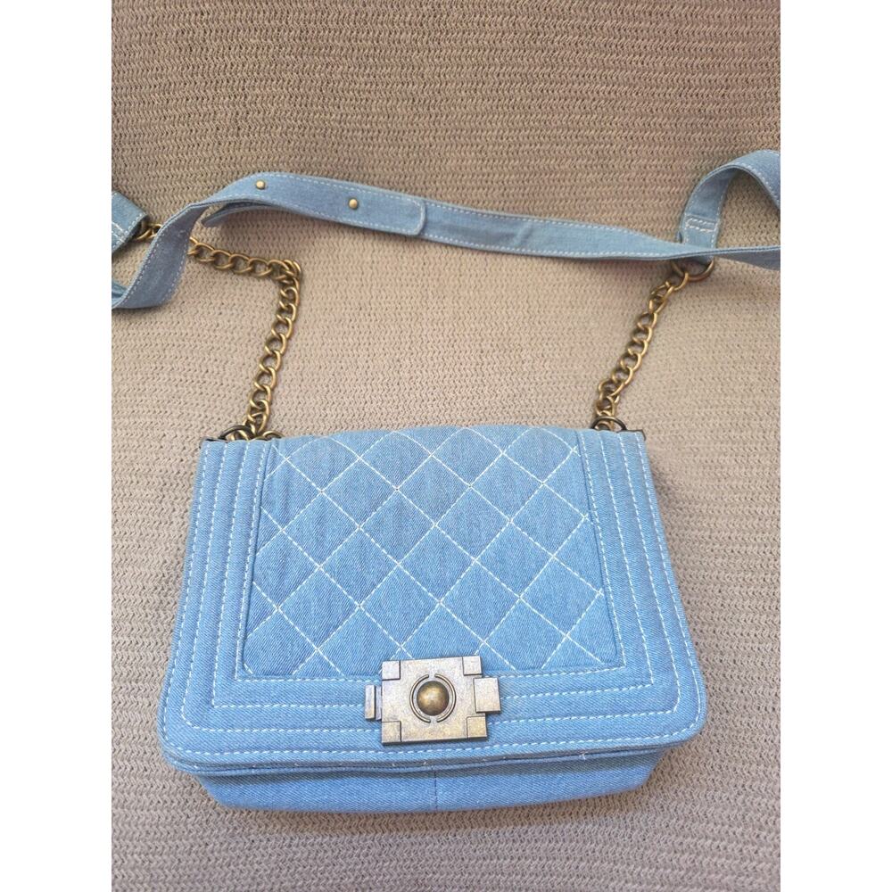 Womens Crossbody Denim Quilted Y2k Style One Of A Kind Purse BrassColor Hardware